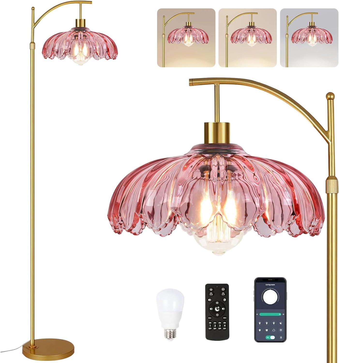 Gold Dimmable Floor Lamp for Living Room by ILLMTW