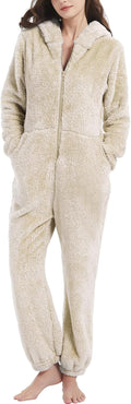 Womens Onesies Pajamas One Piece Hooded Fuzzy Winter Sleeper