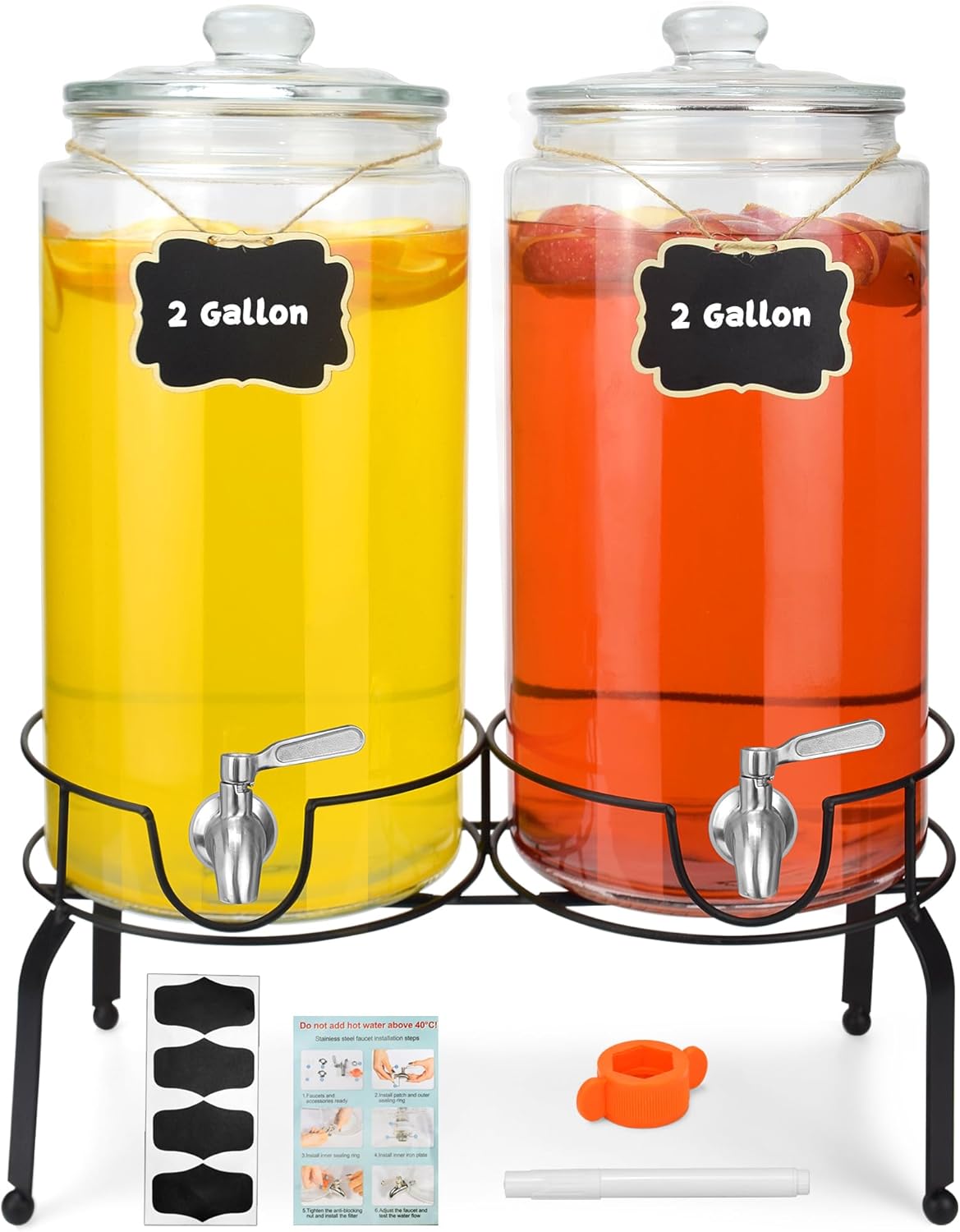 2 Gallon Beverage Dispenser Set for Parties with Stand and Spigot