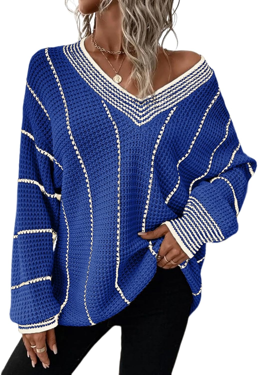 Dokotoo Womens Oversized Striped Tunic Sweaters for Casual Style