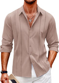 Mens Cuban Guayabera Shirt Long Sleeve Casual Button Down