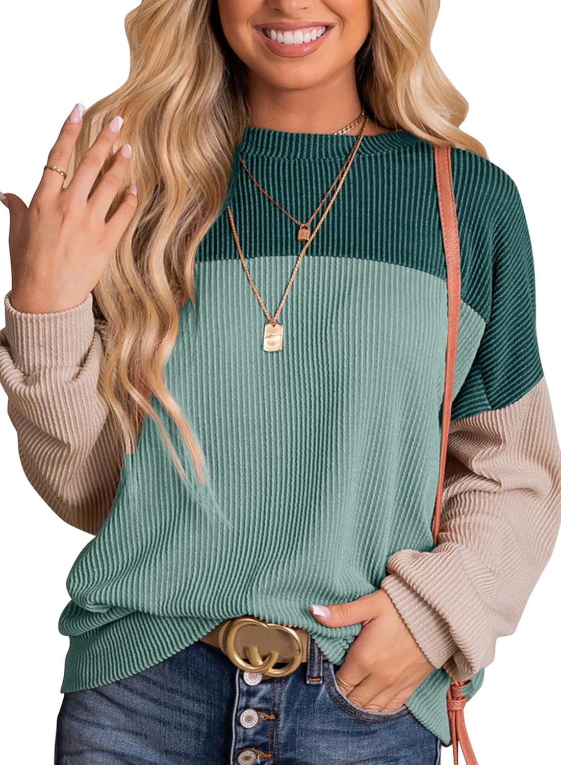 Dokotoo Womens Fashion Color Block Long Sleeve Pullover Tops