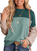 Dokotoo Womens Color Block Knit Crewneck Top - Soft Casual Pullover