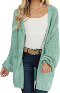 Open Front Chunky Knit Sweater Cardigan - Oversized Lantern Sleeve 20