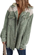 Dokotoo Womens Fall Corduroy Shacket Jacket - Cozy Color Block Hooded