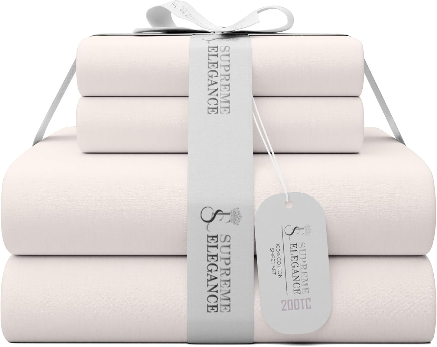 Supreme Elegance 100% Cotton Twin Bed Sheets Set in Soft Pink