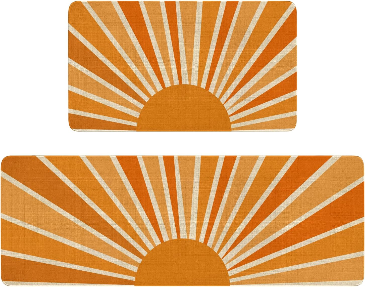 Boho Kitchen Mat Set of 2 with Rainbow Sun Print Design