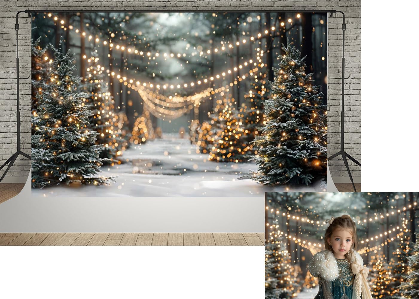 7x5ft Snowy Forest Christmas Tree Backdrop for Holiday Photos