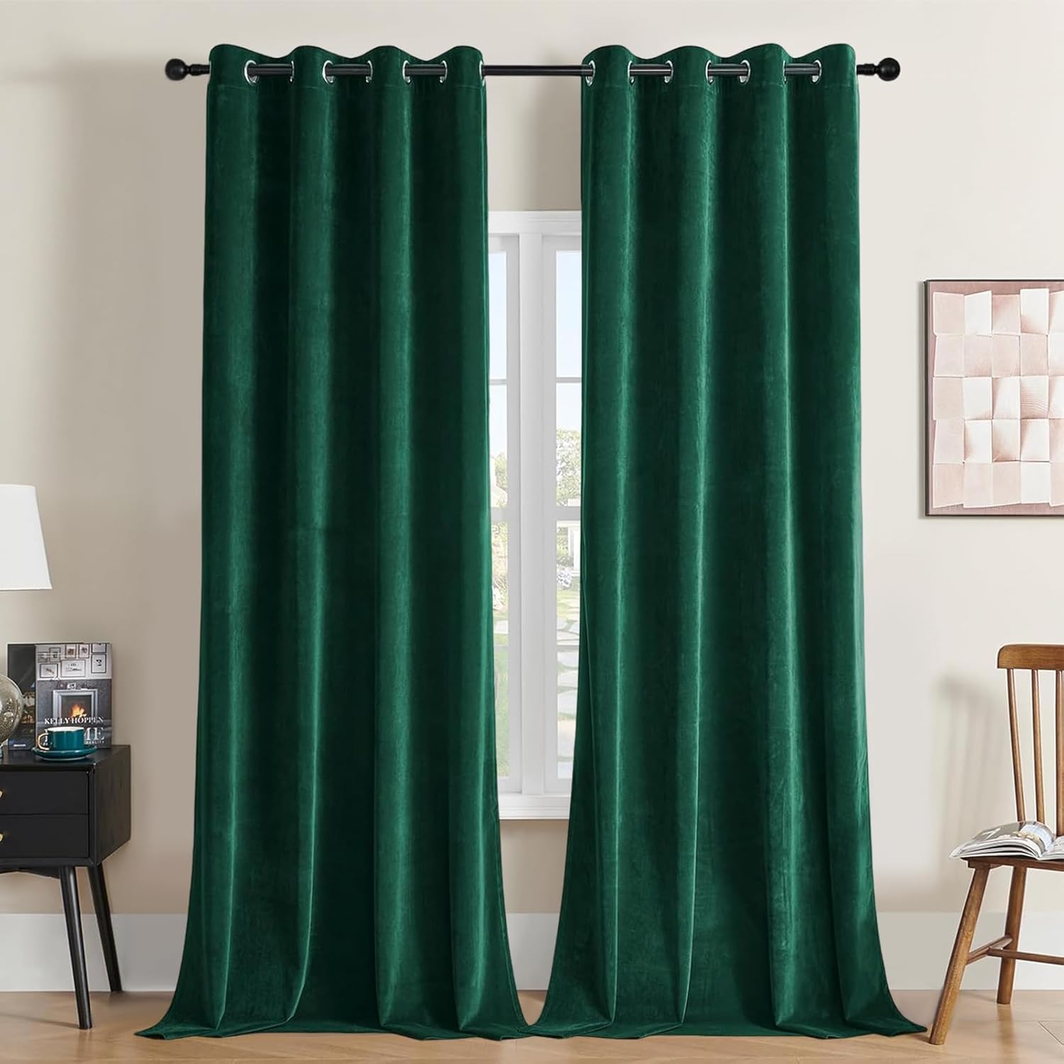 Joydeco Dark Green Velvet Curtains for Luxurious Home Decor