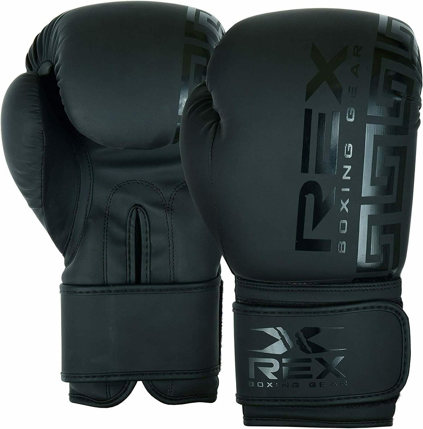 REX Sports Matte Black Boxing Gloves | Premium PU Leather | Ideal for Sparring