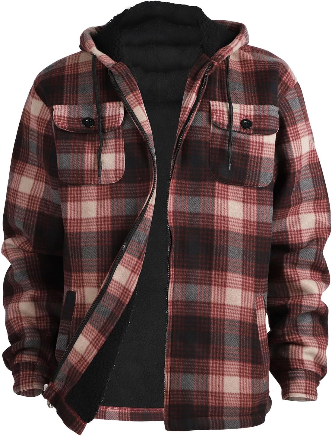 Heavy Thick Flannel Plaid Jacket for Men - Warm Sherpa Hoodie