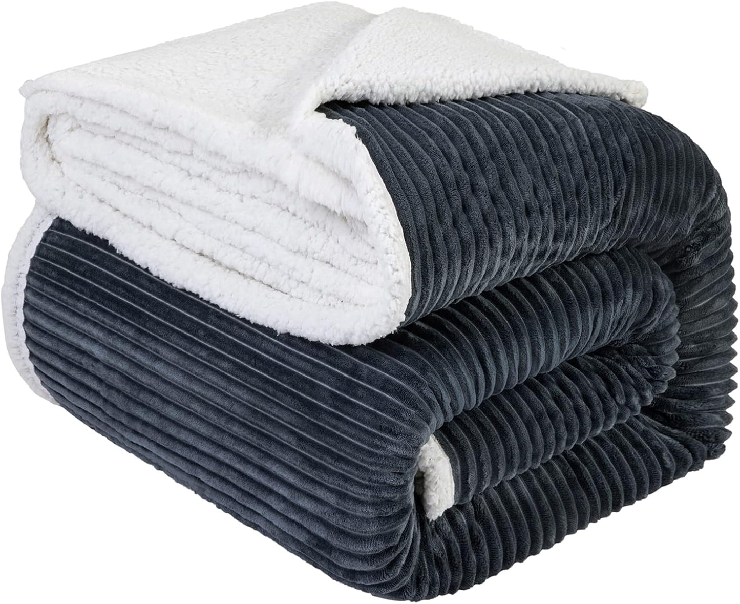 LBRO2M Striped Sherpa Fleece Blanket King Size for Cozy Comfort