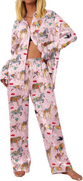 Womens Satin Silky Pajama Set 2 Piece - Soft Long Sleeve PJs