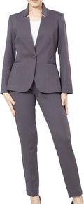 Women's Professional Stand Up Collar Blazer Pant Suits 2 Piece Set