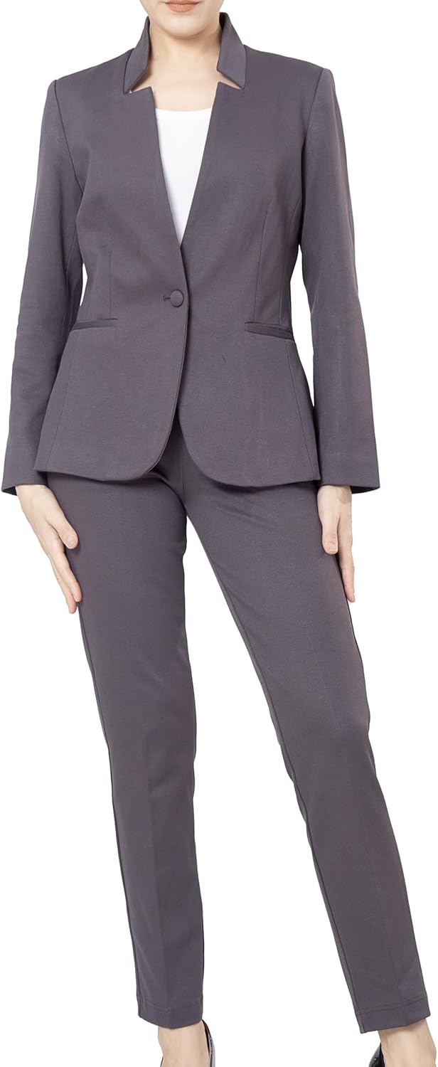 Marycrafts Women's Professional Stand Up Collar Blazer Pant Suit