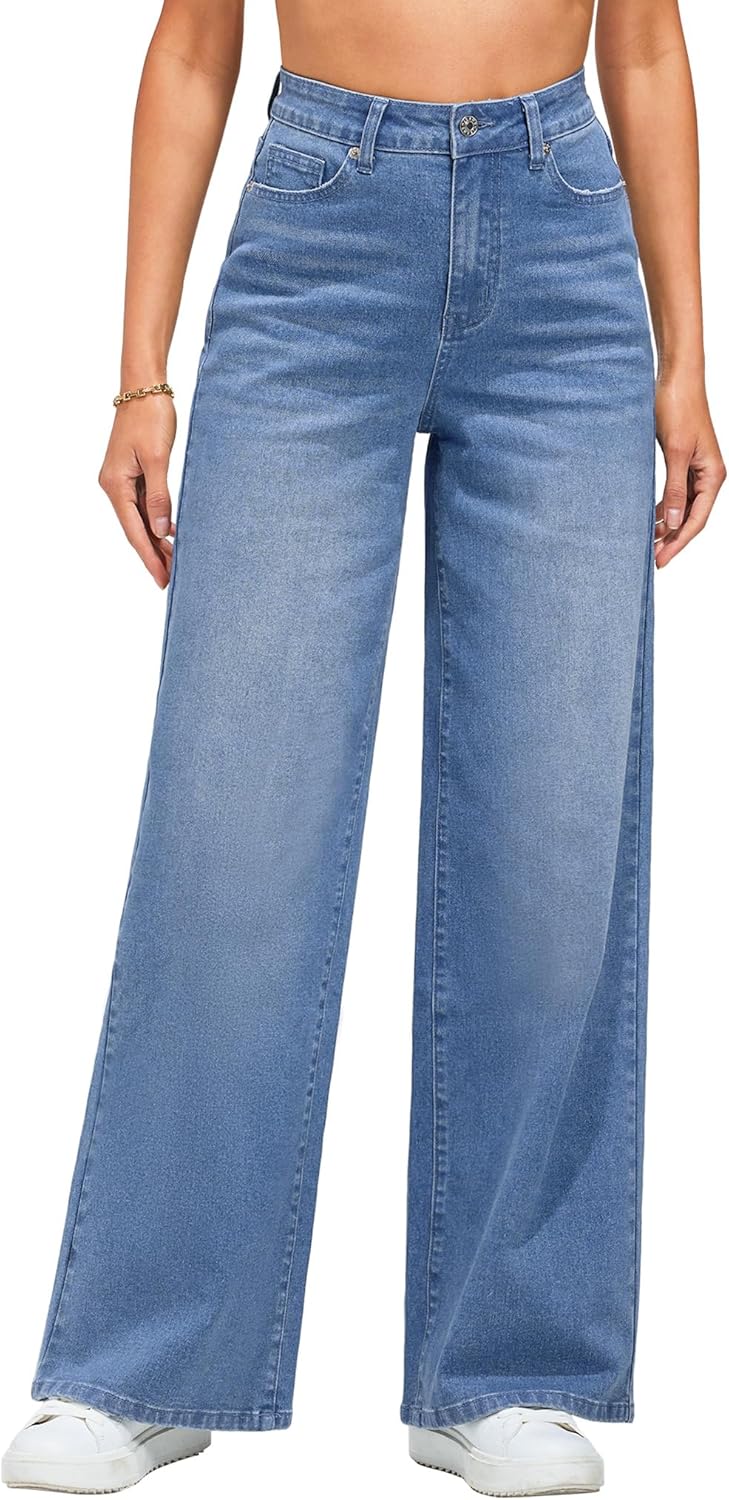 Wide Leg Jeans for Women High Waisted Stretchy Denim Fashion