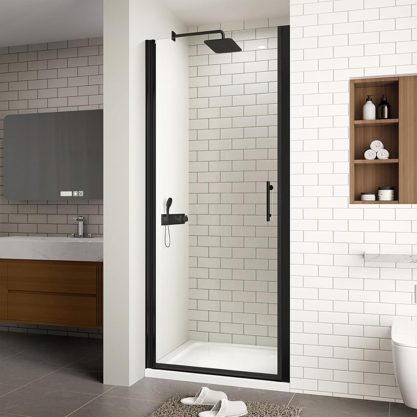 Frameless Pivot Shower Door with Clear Tempered Glass Design
