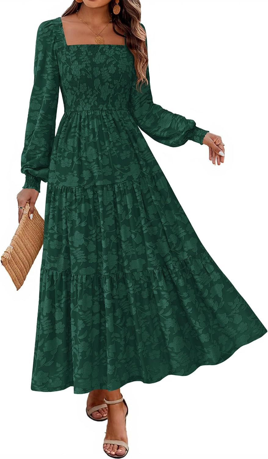 KIRUNDO Wedding Guest Dresses Long Sleeve Floral Maxi Dress