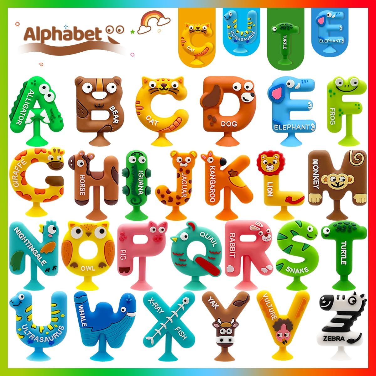 26PCS Educational Bath Suction Toy Set: ABCs & Animals