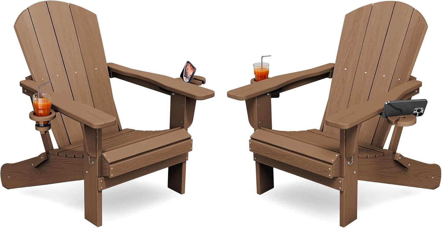 Folding Adirondack Chair Set of 2 with Cup Holders for Comfort