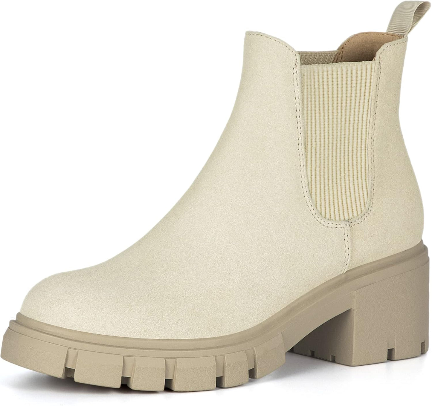 Athlefit Women's Chelsea Boots with Chunky Heel and Lug Sole