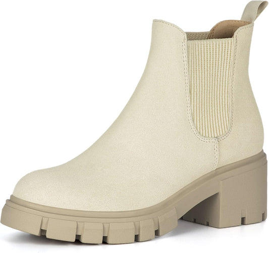 Athlefit Women's Chelsea Boots with Chunky Heel and Lug Sole