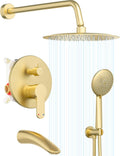 Gabrylly Shower System with 10ft Rain Head and Handheld - Brushed Gold