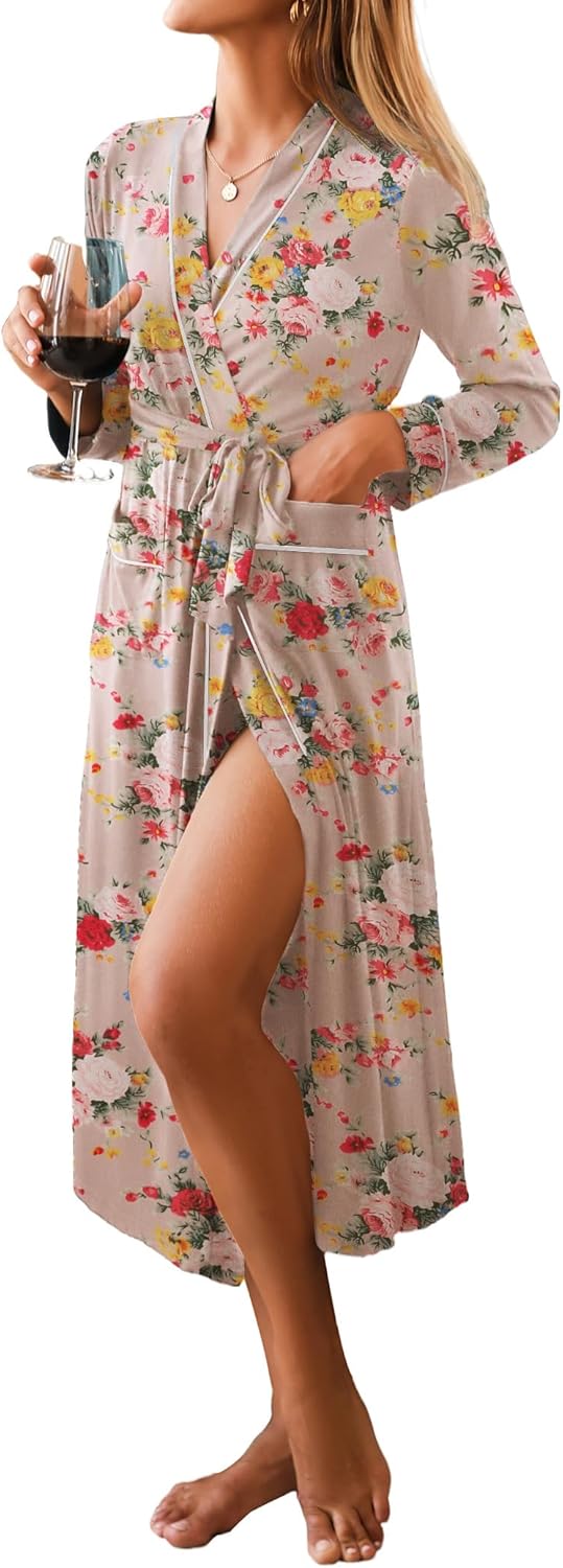 Ekouaer Women Kimono Robes Full Length Soft Knit Bathrobe