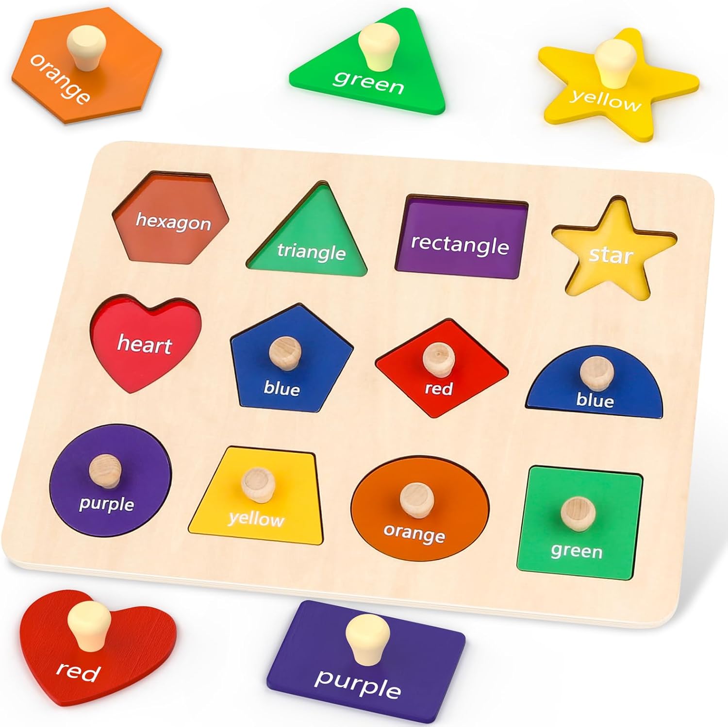 Wooden Shape Learning Puzzles for Toddlers 1-3 Yr Old - Early Educational Fun!