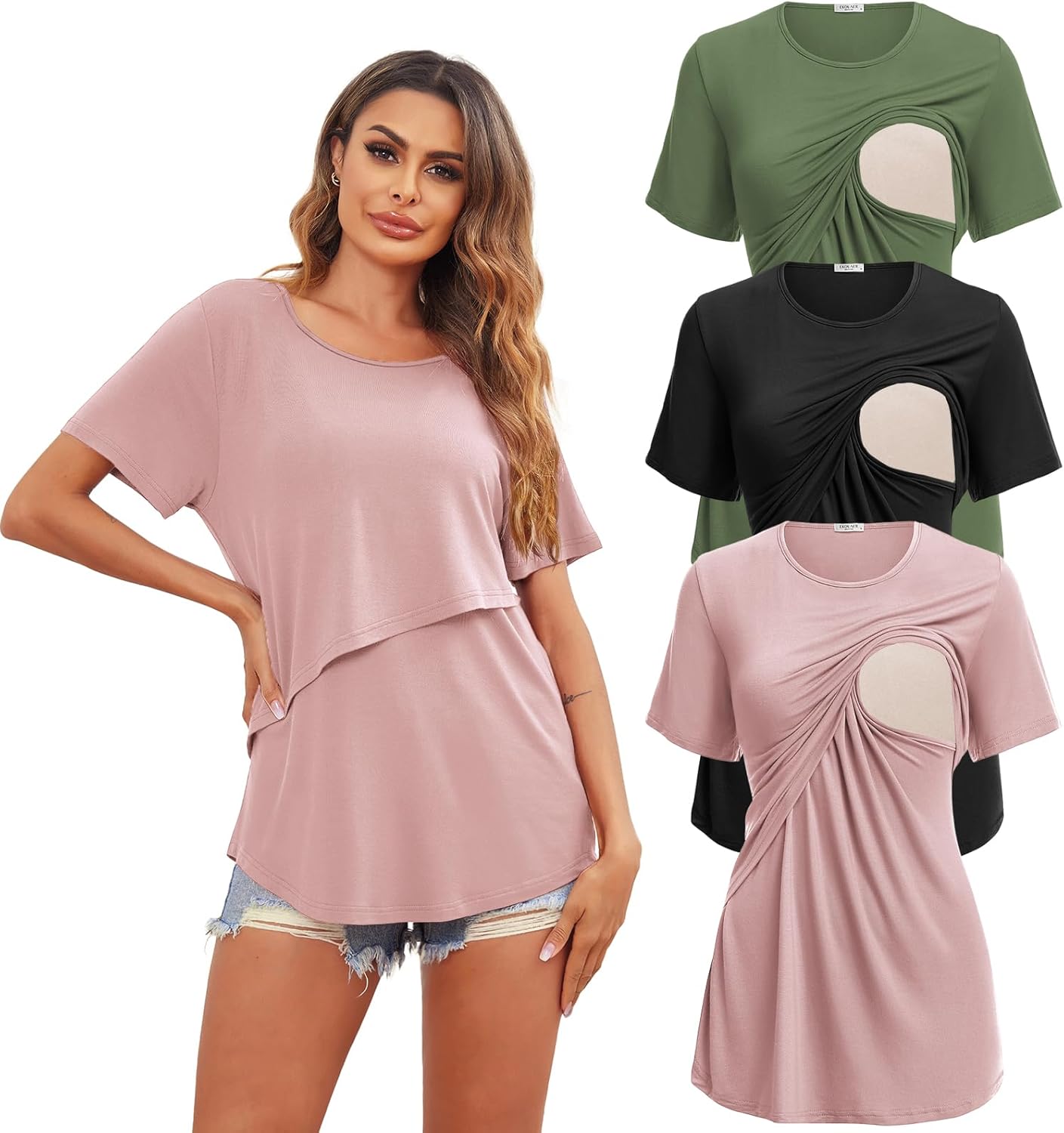 Ekouaer Women's Maternity Shirts for Comfortable Nursing Wear