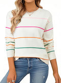 SHEWIN Womens Sweaters Crew Neck Knit Long Sleeve Striped Style