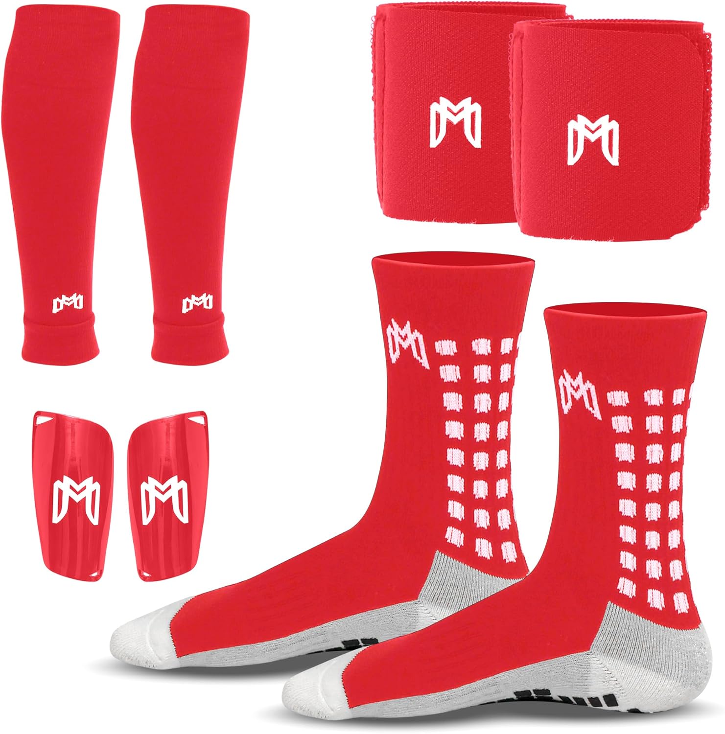 Soccer Grip Socks and Shin Guards Bundle for All Players