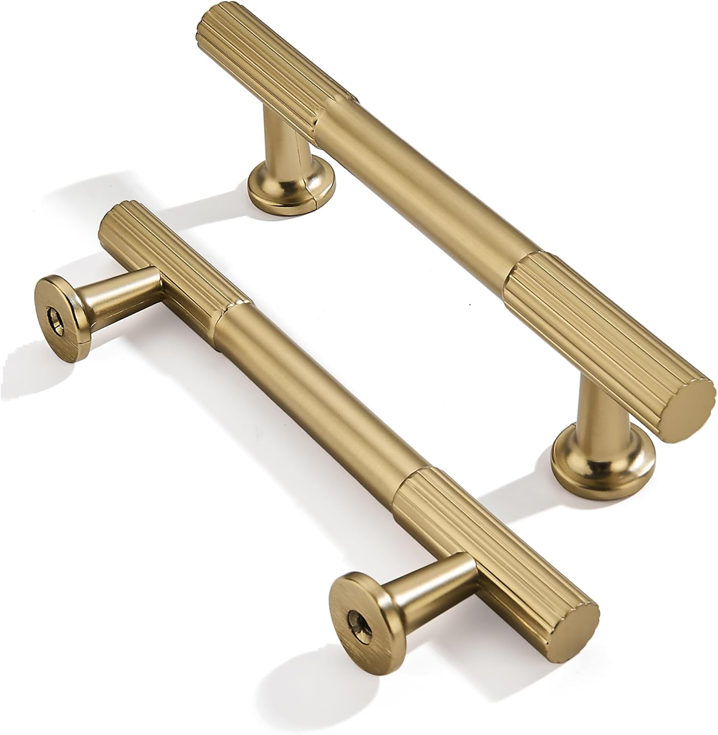 Brushed Brass Cabinet Pulls 3-3/4 Inch Hole Center 10 Pack