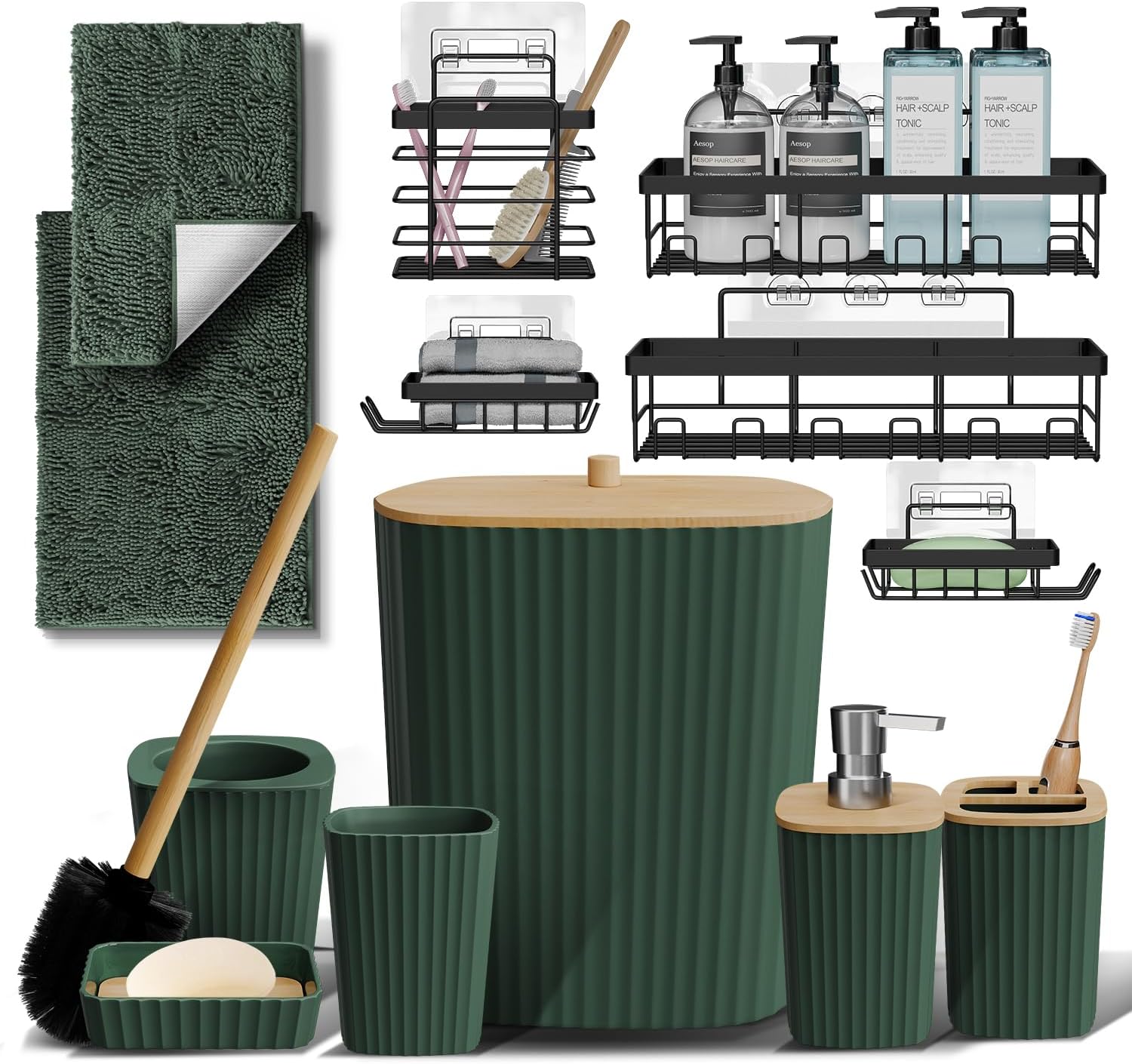 Hunter Green Bathroom Accessories Set for Stylish Organization