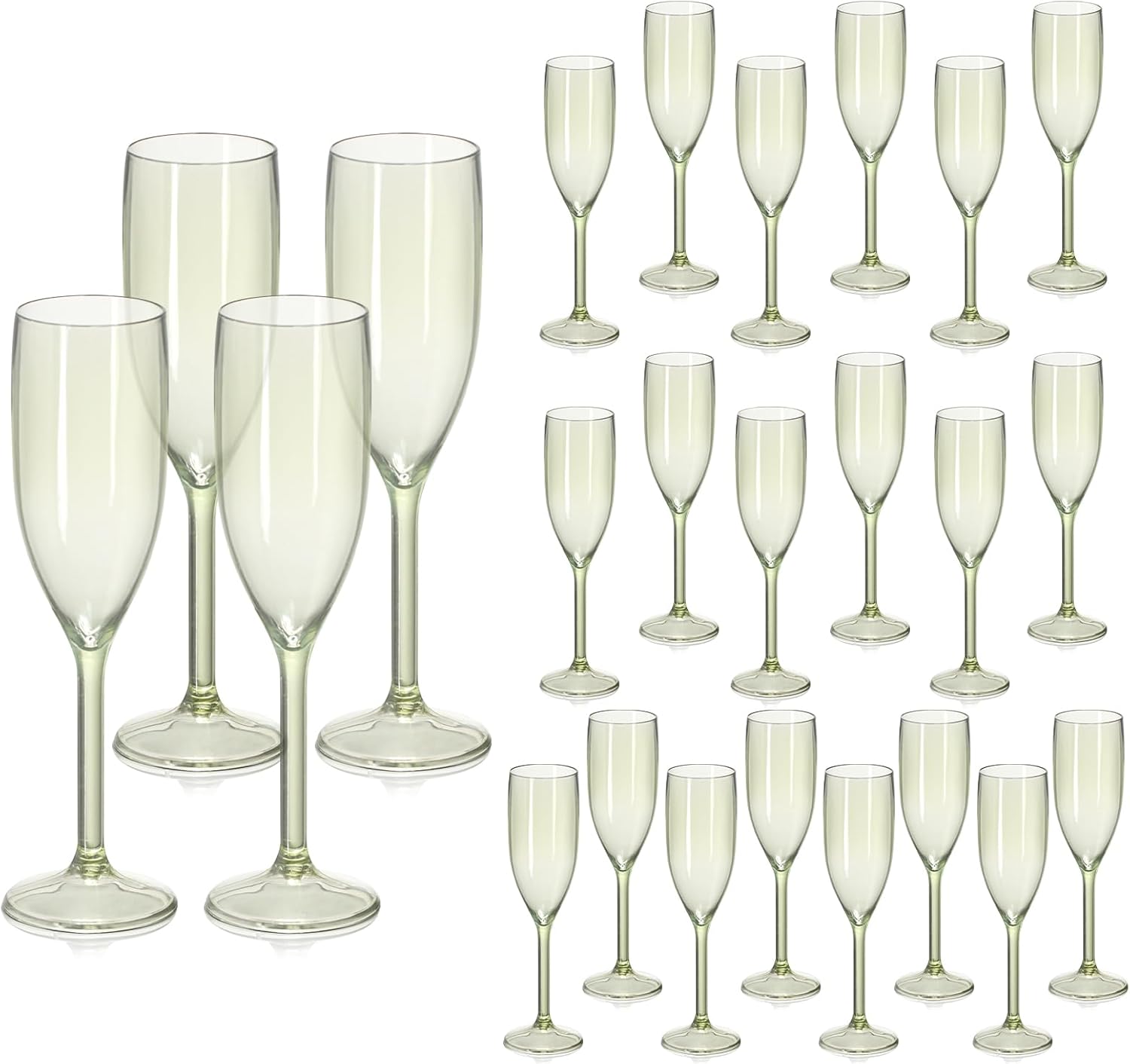 Sage Green Champagne Flutes - 24 Pcs Plastic Wine Glasses