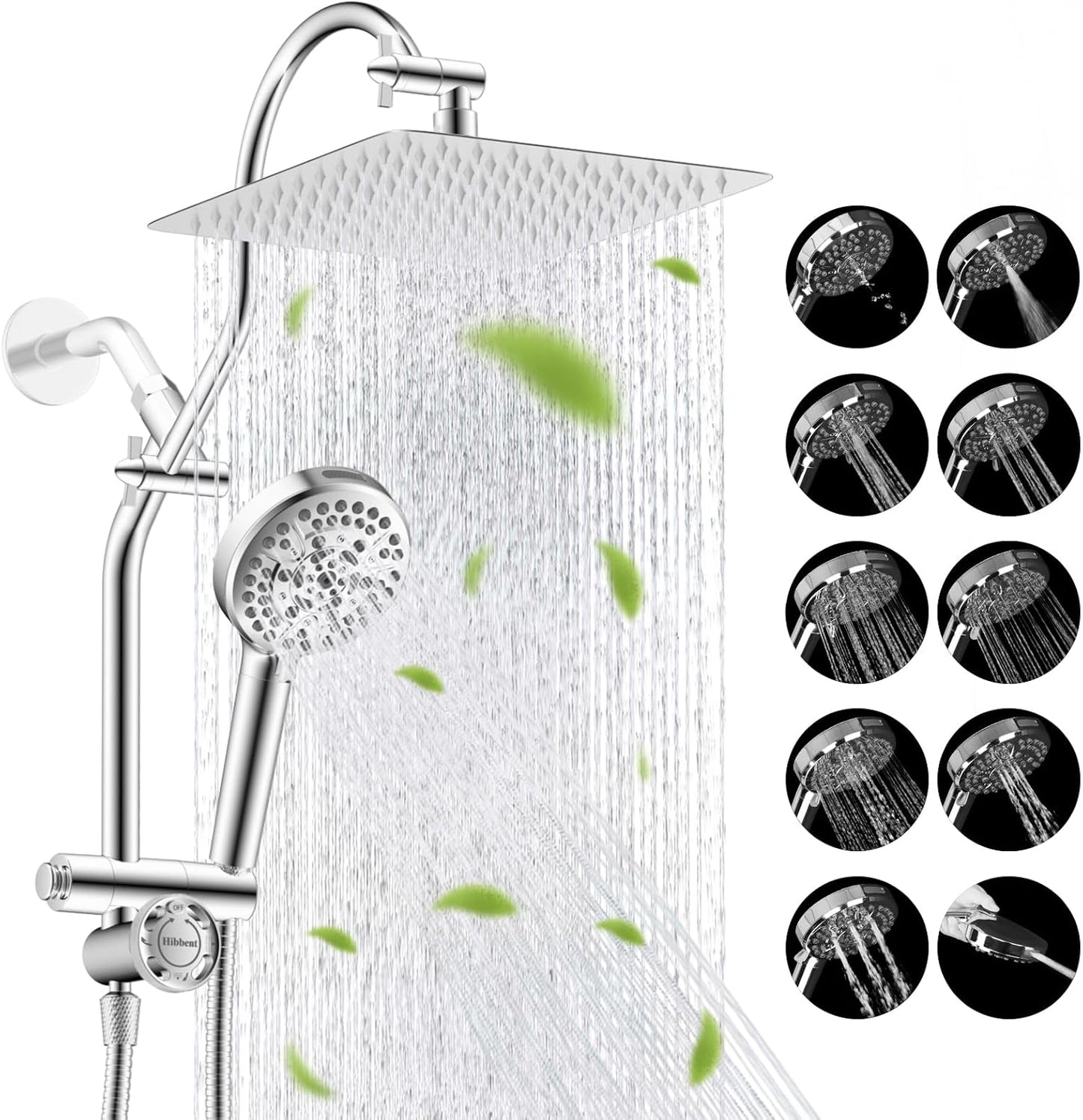 Hibbent 10in Rainfall Showerhead Combo with Handheld and Diverter