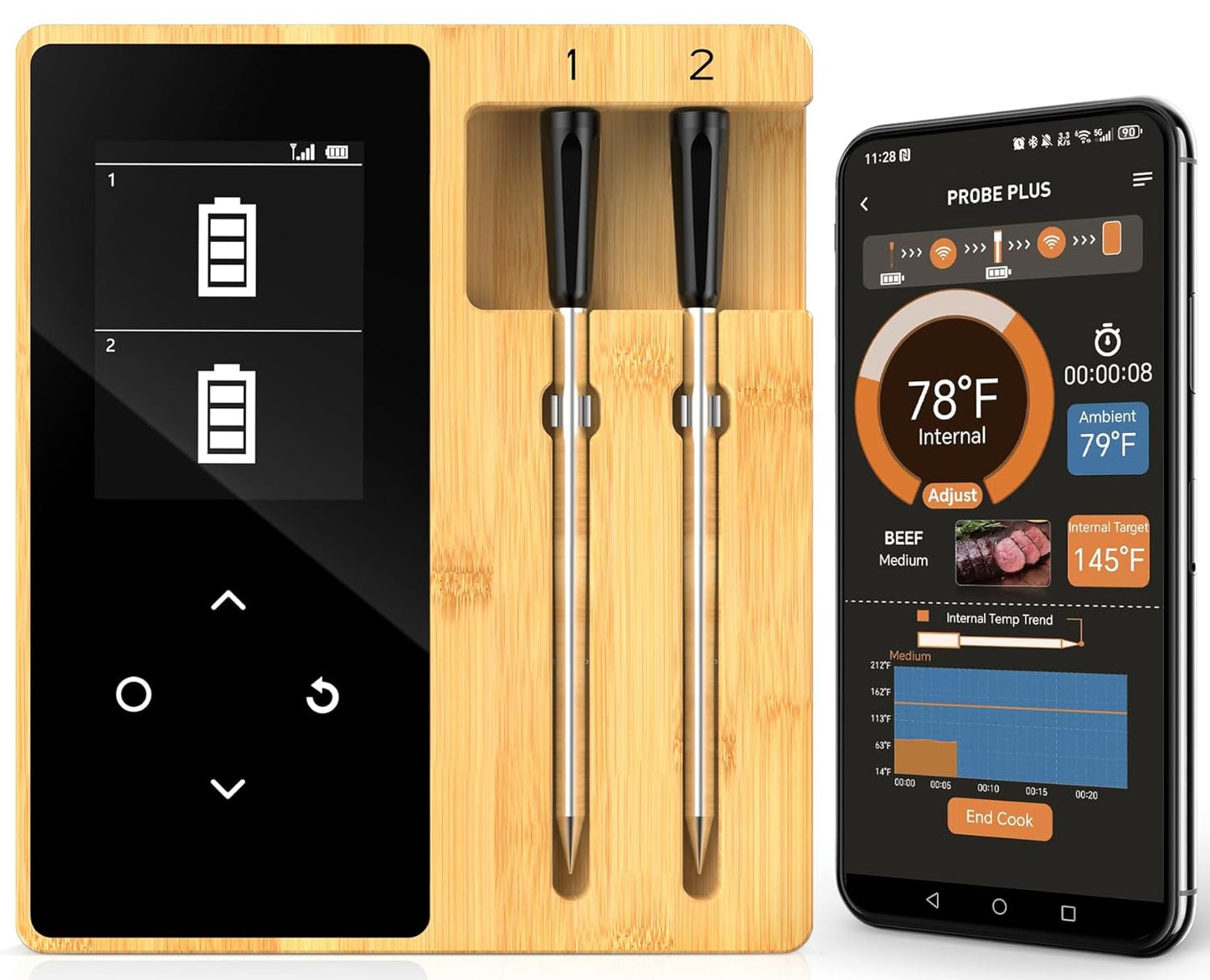 Smart Accurate Wireless Meat Thermometer with Dual Probes for BBQ