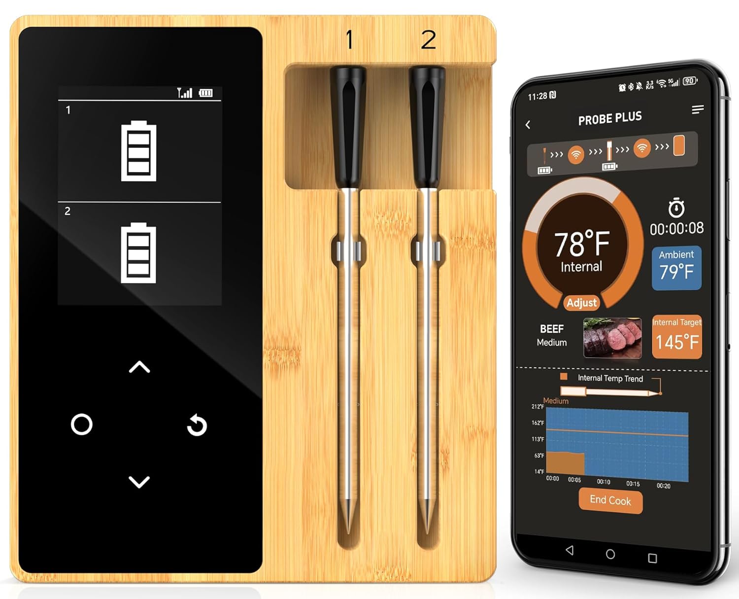 Smart Accurate Wireless Meat Thermometer with Dual Probes for BBQ