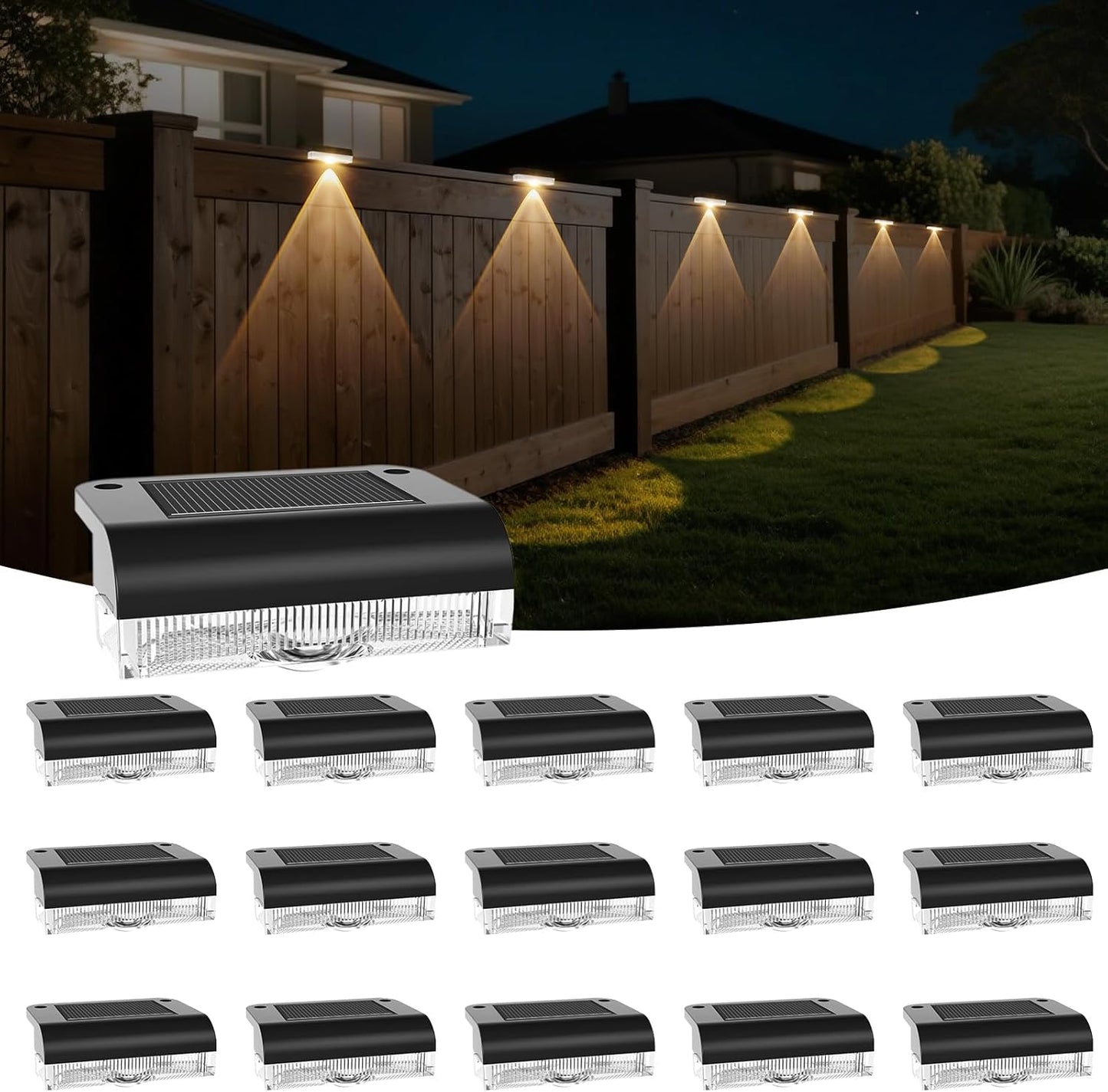 Solar Fence Lights Outdoor - 16 Pack Waterproof LED Lights