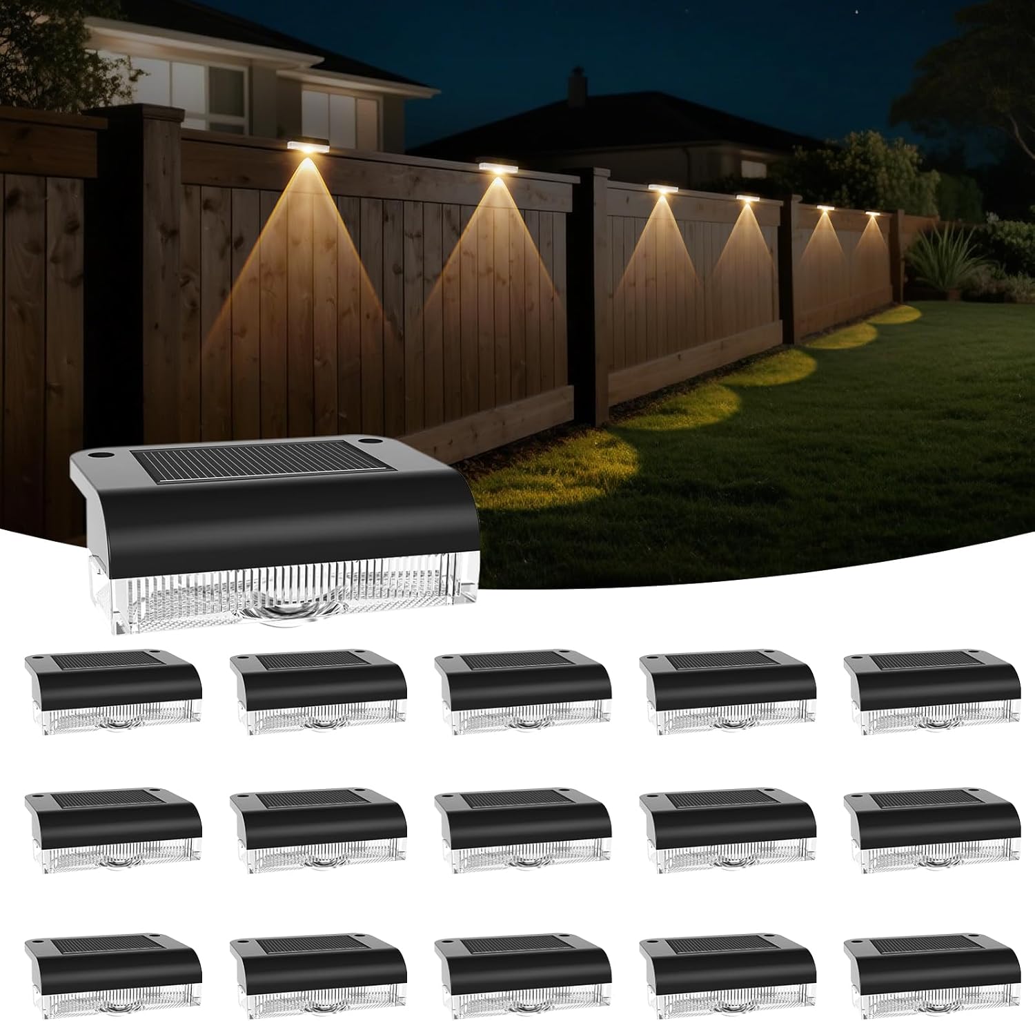 Solar Fence Lights Outdoor - 16 Pack Waterproof LED Lights