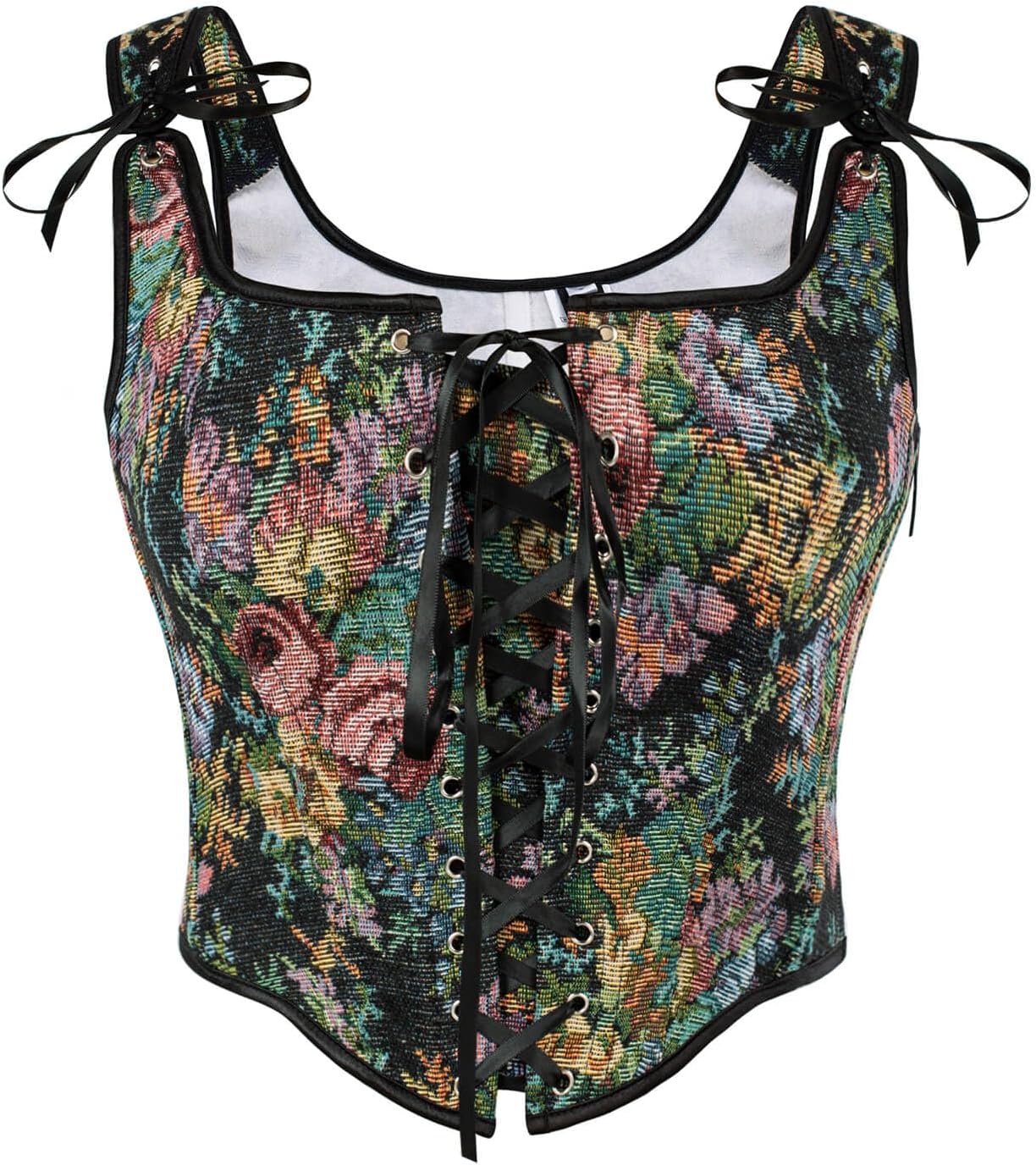 Renaissance Lace Up Floral Overbust Corset Tops for Women