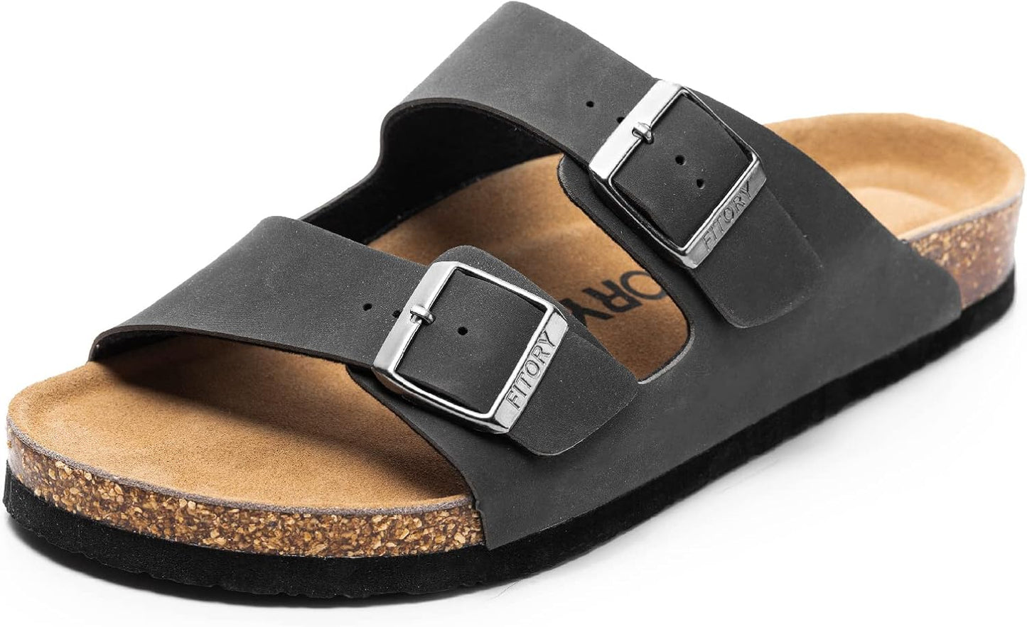 FITORY Mens Leather Insole Sandals with Two Buckles for Comfort