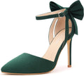 Women's Suede Closed Toe Bow Stiletto Heels - 4in Pointed Pumps
