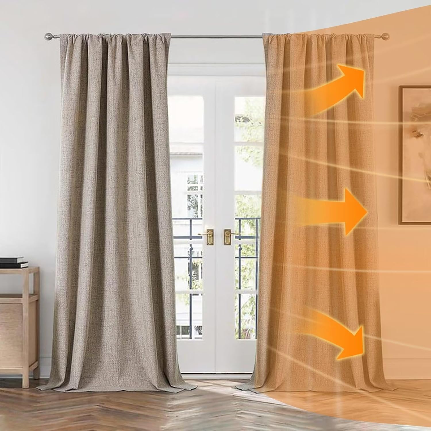 CUCRAF 100% Blackout Linen Curtains - Room Darkening, Thermal Insulated