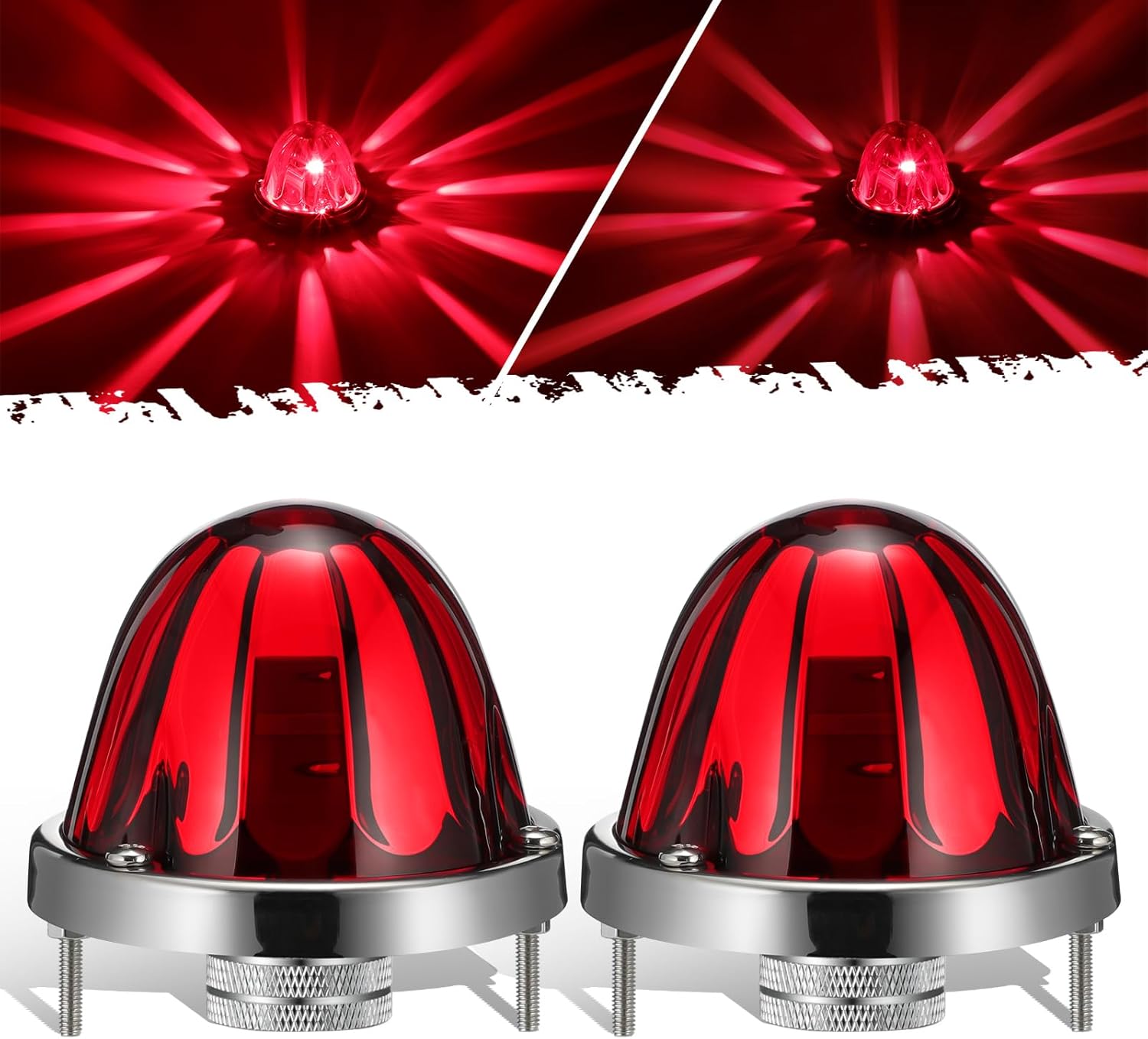 Partsam Red Glass Lens Watermelon Lights for Trucks and Trailers