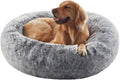 36 in Donut Dog Bed for Large Dogs Dark Grey - Calming Fluffy Round