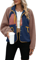Womens Sherpa Fleece Jacket - Cropped Button-Down Cozy Coat