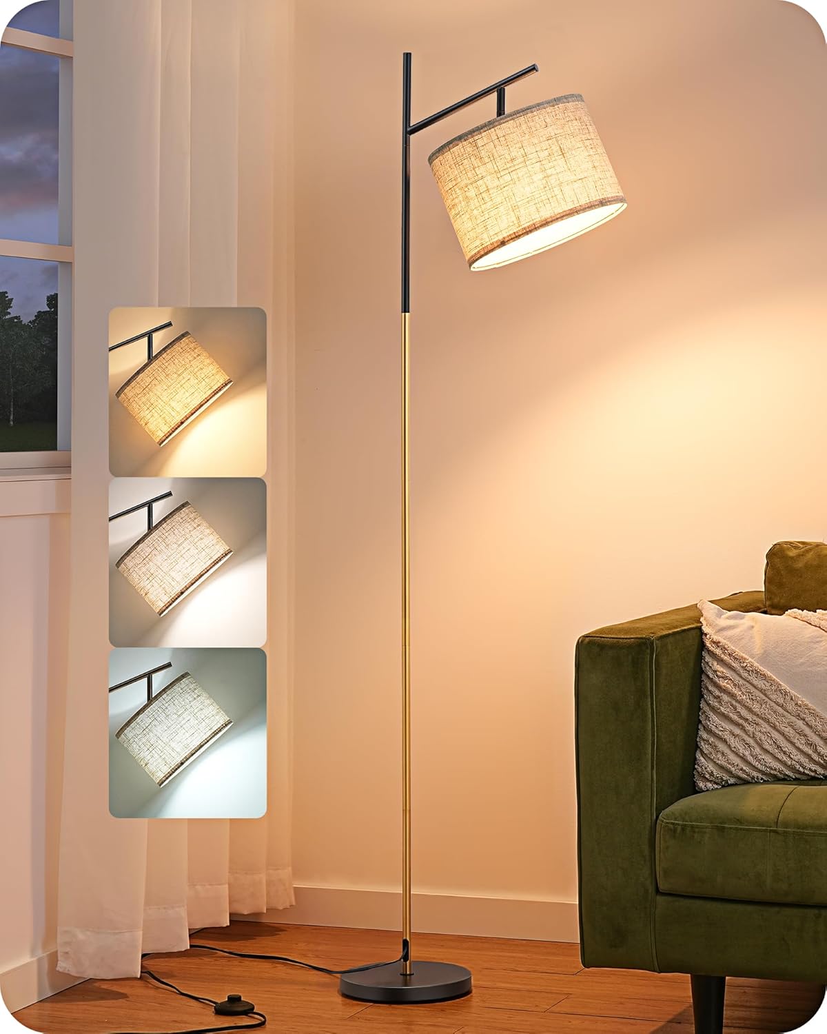 EDISHINE Modern Floor Lamp for Living Room with Adjustable Shade