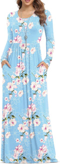 VIISHOW Women's Long Sleeve Loose Plain Maxi Dress - Pocketed Casual