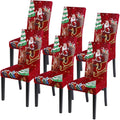 Christmas Chair Covers Set of 6 Stretch Xmas Slipcovers - Festive Fit